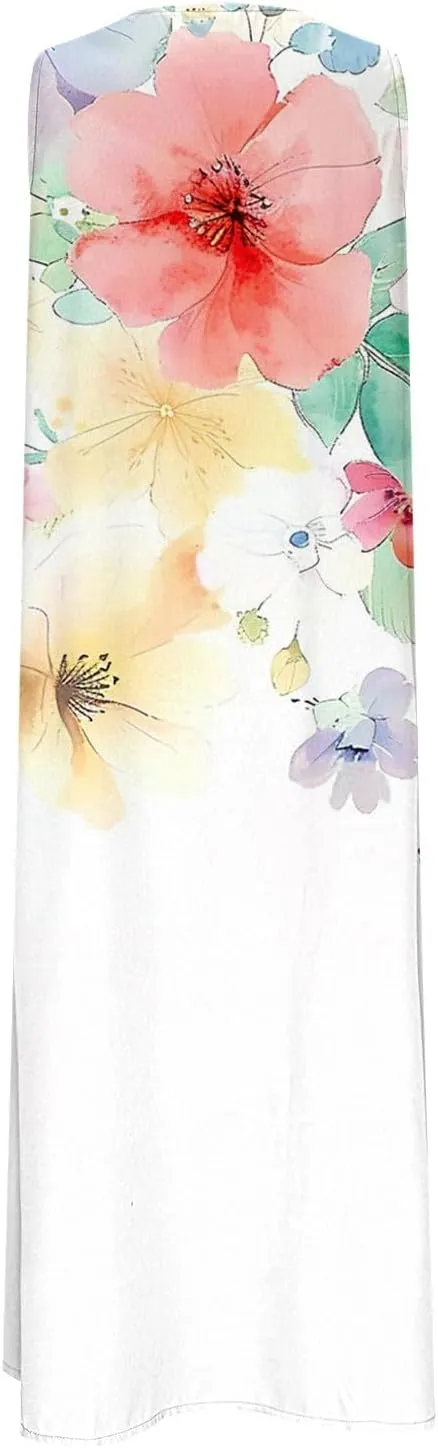 2025 Fashion Summer Dresses for Women Funny Floral Printed Sleeveless Beachwear Dress Casual Pocket Vacation Dress