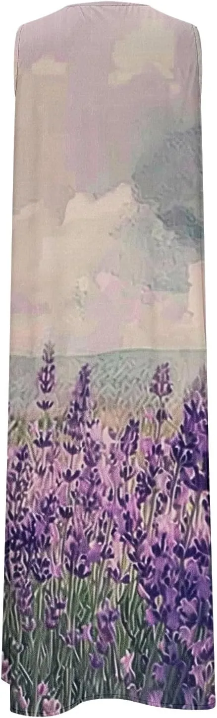2025 Fashion Summer Dresses for Women Funny Floral Printed Sleeveless Beachwear Dress Casual Pocket Vacation Dress