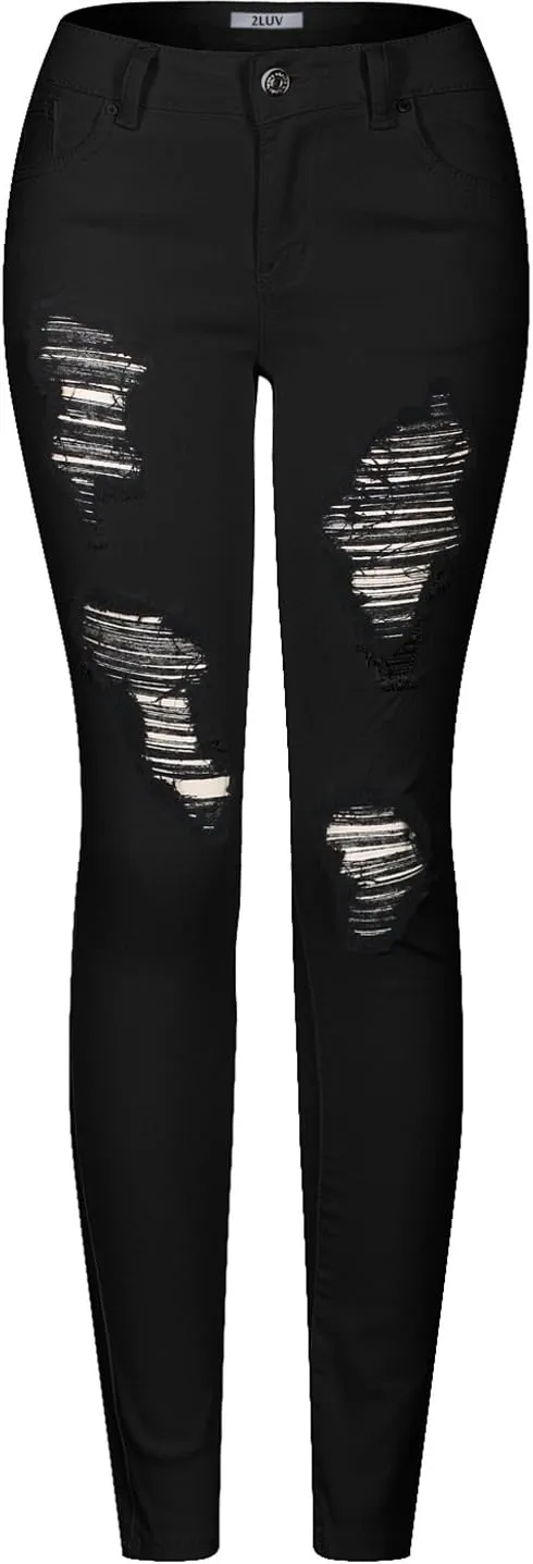 2LUV Women's Distressed Skinny Ripped Jeans