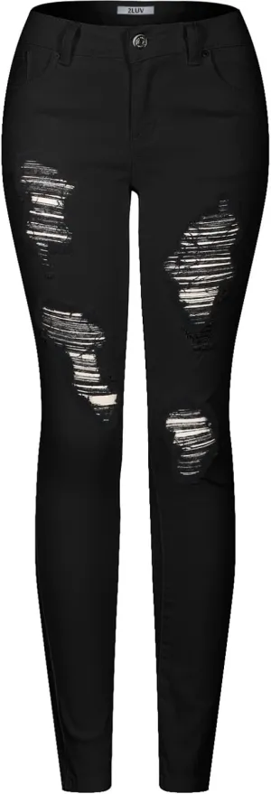 2LUV Women's Distressed Skinny Ripped Jeans