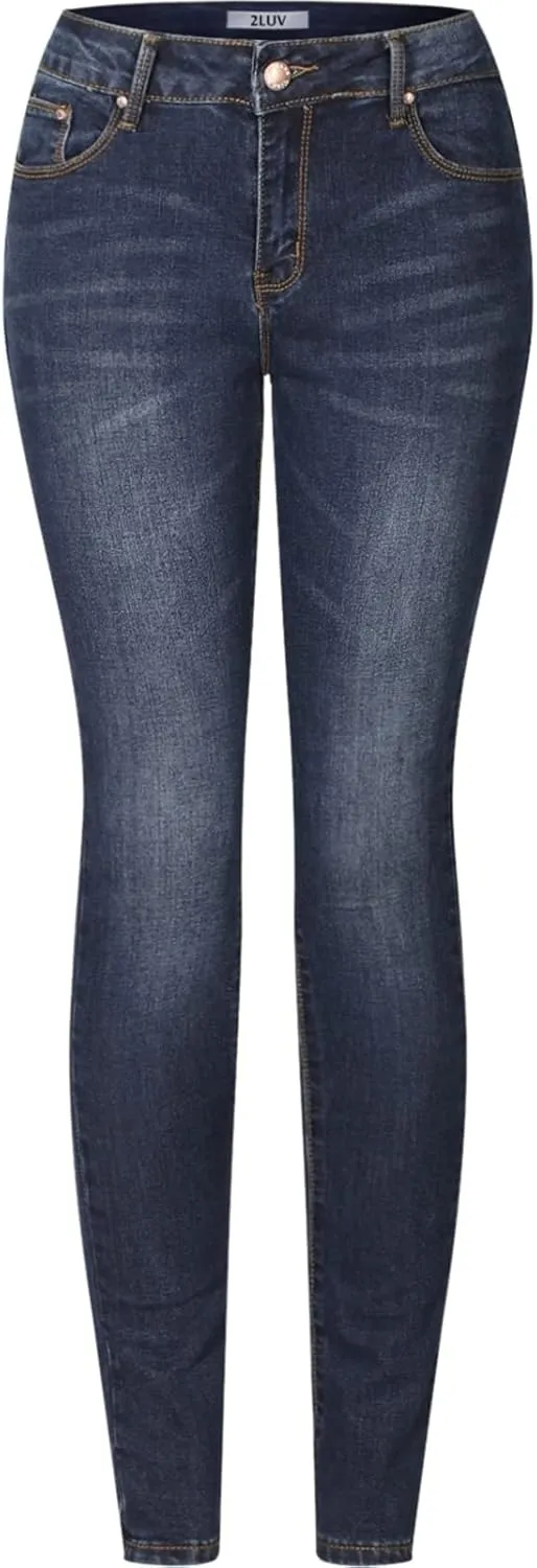 2LUV Women's Solid Stretchy 5 Pocket Skinny Jeans