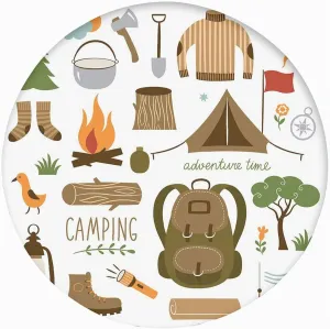 Adventure Round,Camping Equipment Sleeping Bag Boots Print Edged Polyester Table Pad Diameter Suitable for Any Place You Want to use Holiday Party 60x60inch