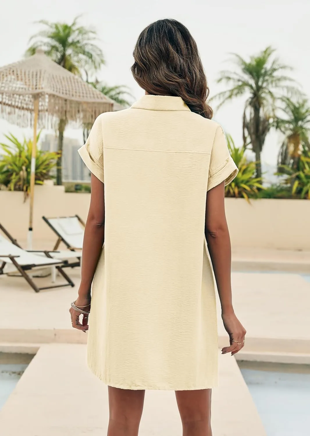 AI'MAGE Womens Bathing Suit Cover Ups Summer Shirt Dress Casual Short Sleeve Button Down Beach Shirts with Pockets S-XXL