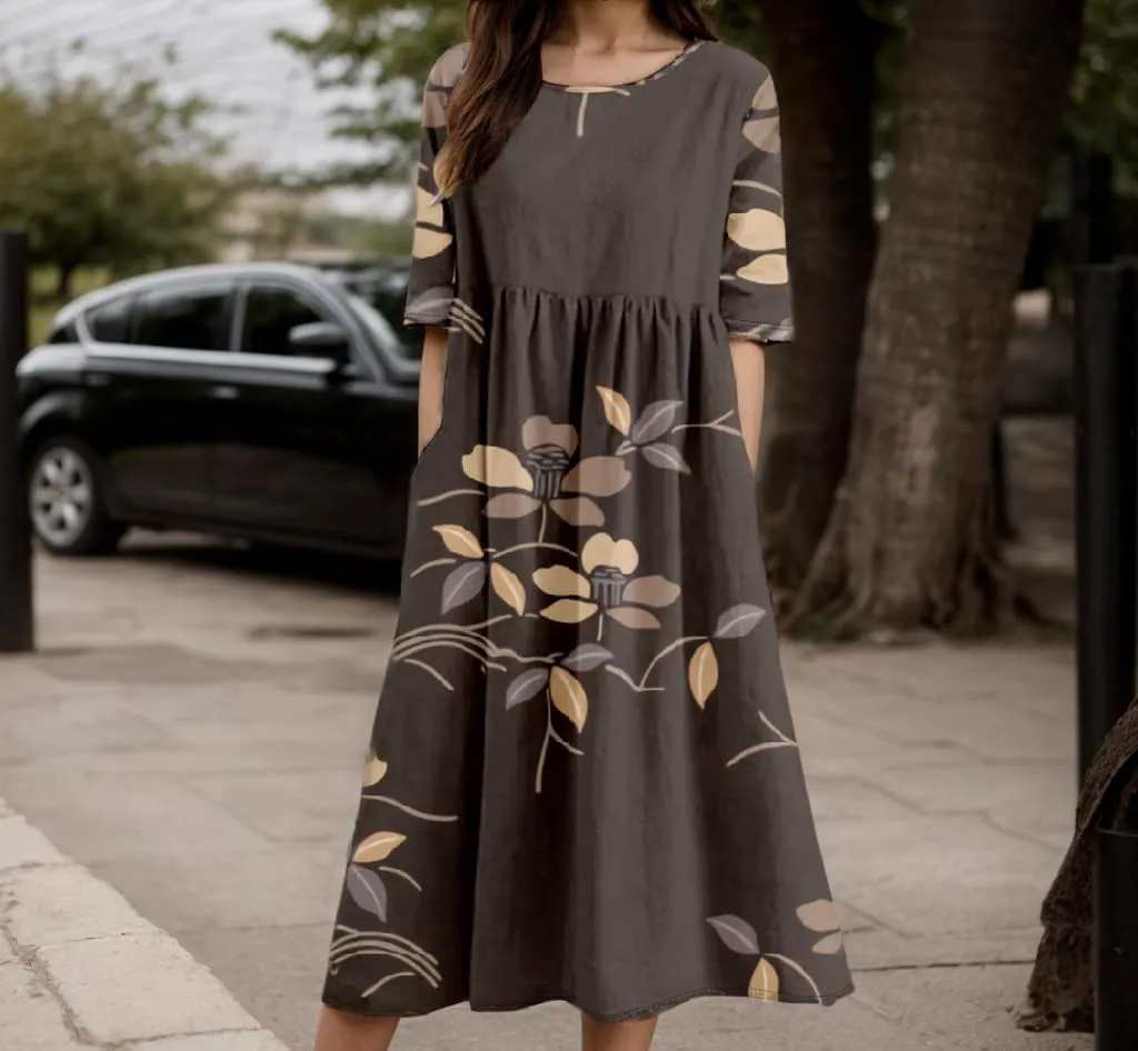 Akivide Women's Spring Summer Colorful Bohemian Maxi Dress with Pocket Casual Boho Floral Print Short Sleeve Flowy Dresses