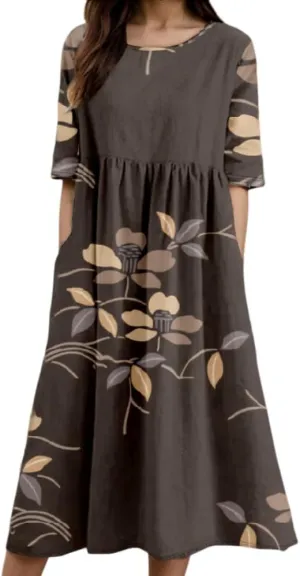 Akivide Women's Spring Summer Colorful Bohemian Maxi Dress with Pocket Casual Boho Floral Print Short Sleeve Flowy Dresses