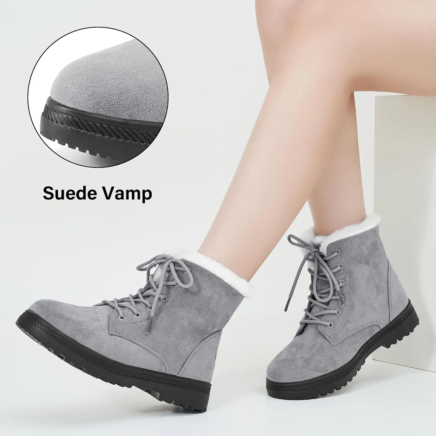 Alicegana Women Winter Boots Snow: Warm Cotton Fur Lined Winter Shoes Lace Up Comfortable Non Slip Ankle Platform Boots Outdoor