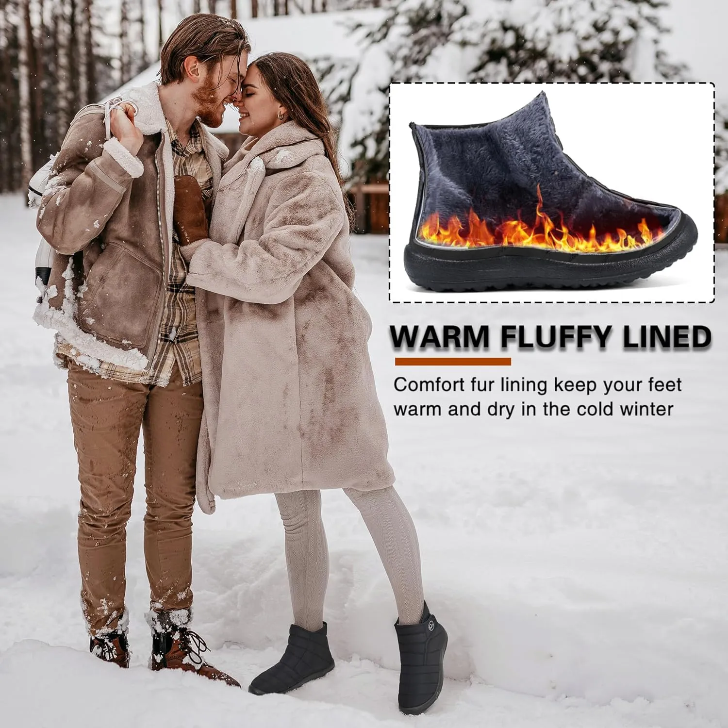 Almusen Winter Snow Boots for Women: Warm Fur Lined Boots Waterproof Non Slip Outdoor Boot Hook Loop Comfortable Fashion Womens Booties