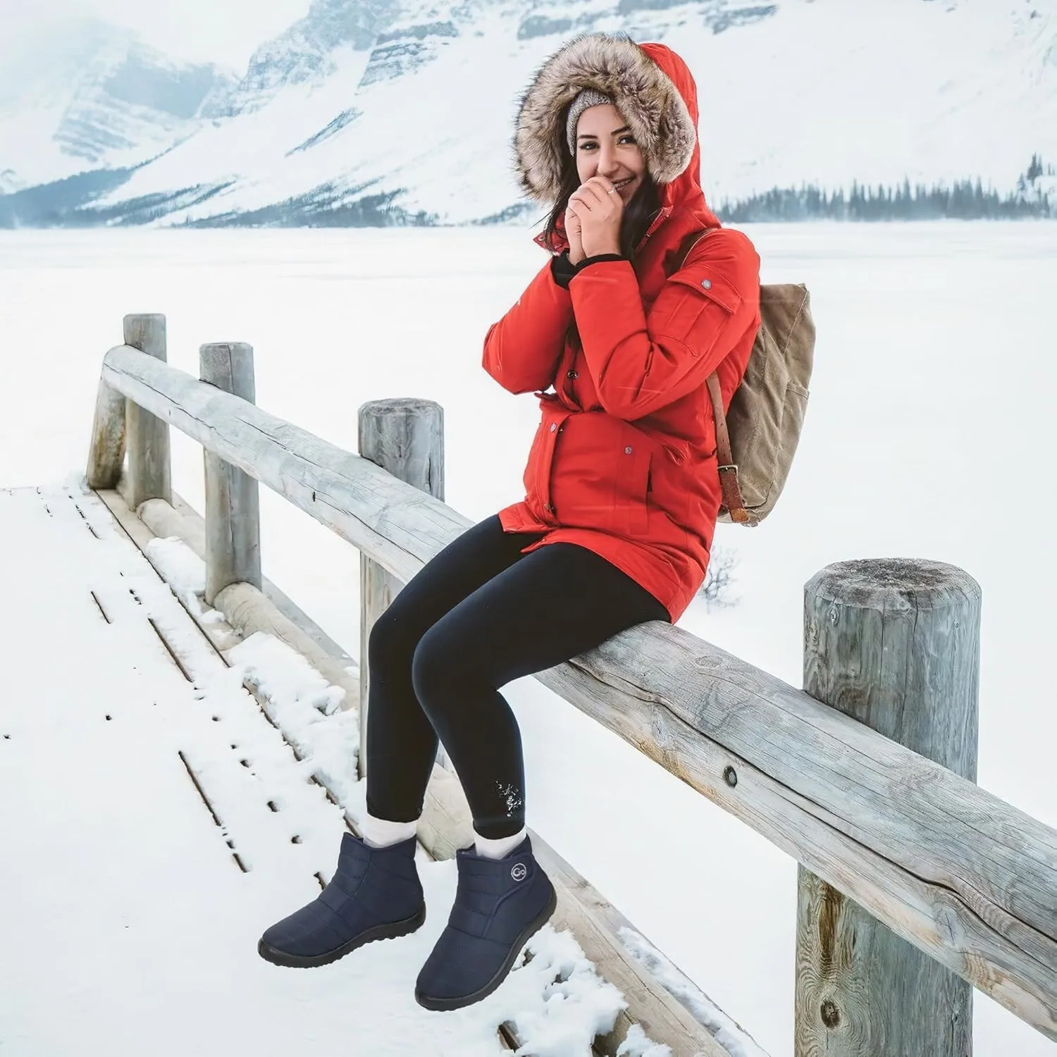 Almusen Winter Snow Boots for Women: Warm Fur Lined Boots Waterproof Non Slip Outdoor Boot Hook Loop Comfortable Fashion Womens Booties