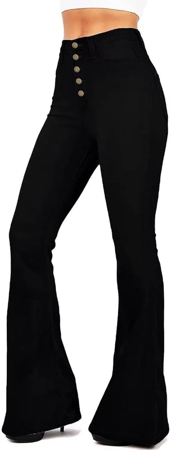AMRSPENG Women's Black Bell Bottom Jeans for Women Flare Jeans High Waist Bootcut Jeans for Women Stretch Bell Bottom Pants