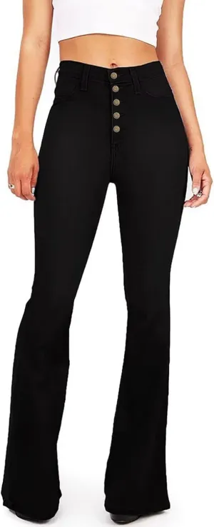 AMRSPENG Women's Black Bell Bottom Jeans for Women Flare Jeans High Waist Bootcut Jeans for Women Stretch Bell Bottom Pants