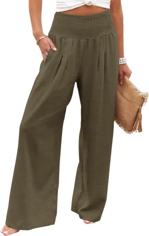 Angerella Womens Elastic High Waisted Palazzo Pants Casual Wide Leg Long Lounge Pant Trousers with Pocket