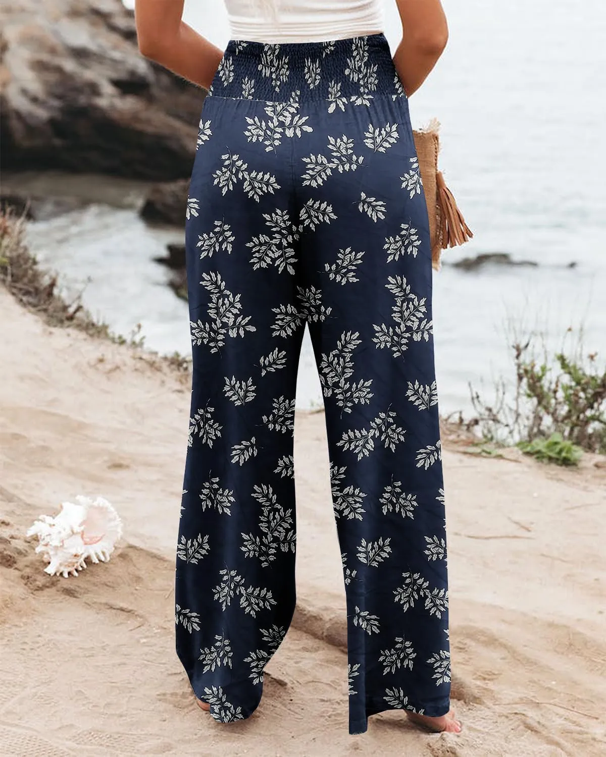Angerella Womens Elastic High Waisted Palazzo Pants Casual Wide Leg Long Lounge Pant Trousers with Pocket