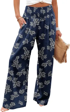 Angerella Womens Elastic High Waisted Palazzo Pants Casual Wide Leg Long Lounge Pant Trousers with Pocket