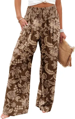 Angerella Womens Elastic High Waisted Palazzo Pants Casual Wide Leg Long Lounge Pant Trousers with Pocket