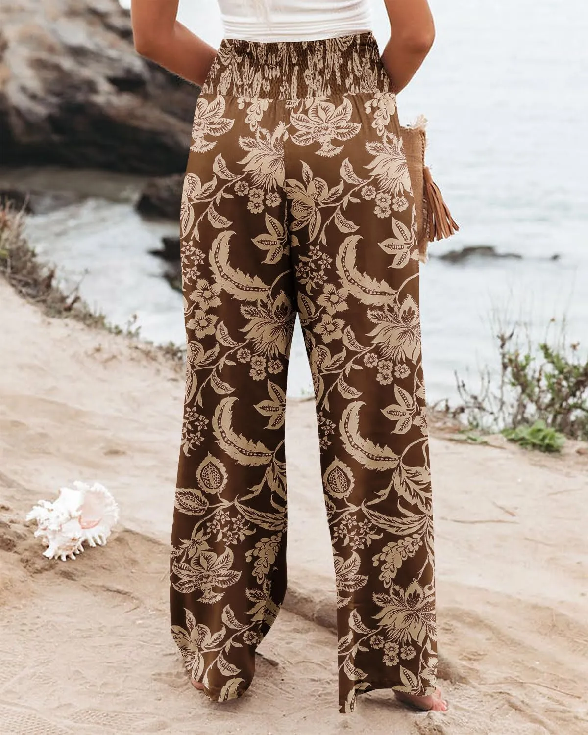 Angerella Womens Elastic High Waisted Palazzo Pants Casual Wide Leg Long Lounge Pant Trousers with Pocket