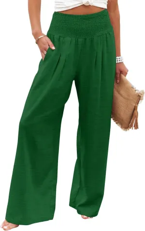 Angerella Womens Elastic High Waisted Palazzo Pants Casual Wide Leg Long Lounge Pant Trousers with Pocket