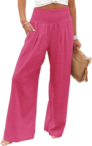 Angerella Womens Elastic High Waisted Palazzo Pants Casual Wide Leg Long Lounge Pant Trousers with Pocket