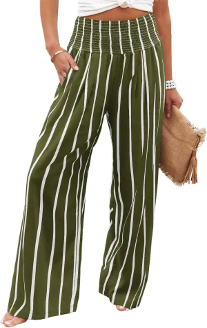 Angerella Womens Elastic High Waisted Palazzo Pants Casual Wide Leg Long Lounge Pant Trousers with Pocket