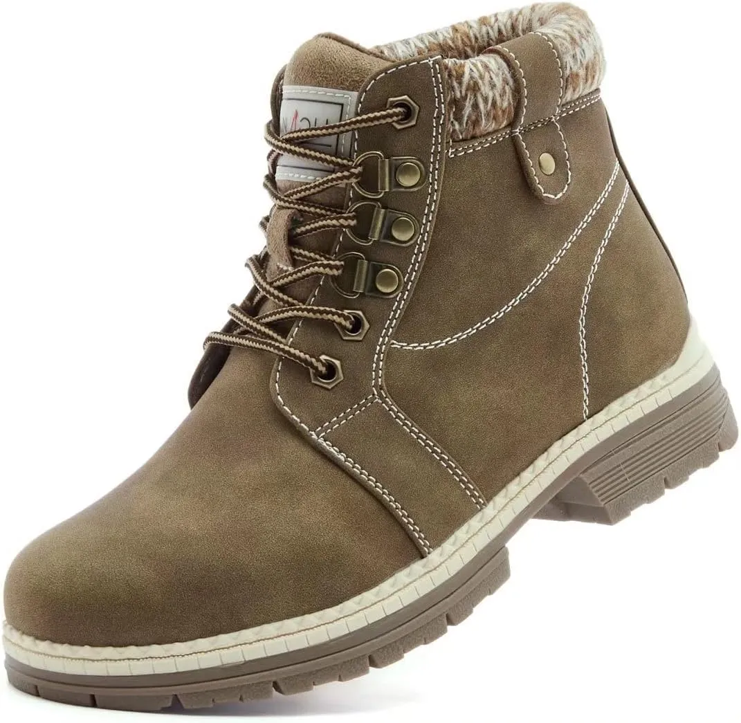 ANJOUFEMME Casual Winter Hiking Boots For Women - Womens Outdoor Snow Ankle Boots Waterproof Lightweight Lace up Fur Lined Walking Hiking Shoes