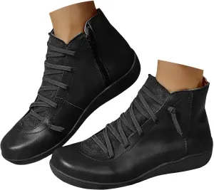 Ankle Boots for Women Arch Support,Womens Low Heel Fashion Lace Up Zipper Booties Casual Walking Short Cowboy Boots Slip On Bootie for Women Ladies Sneaker Outdoor Flat Orthopedic Shoes