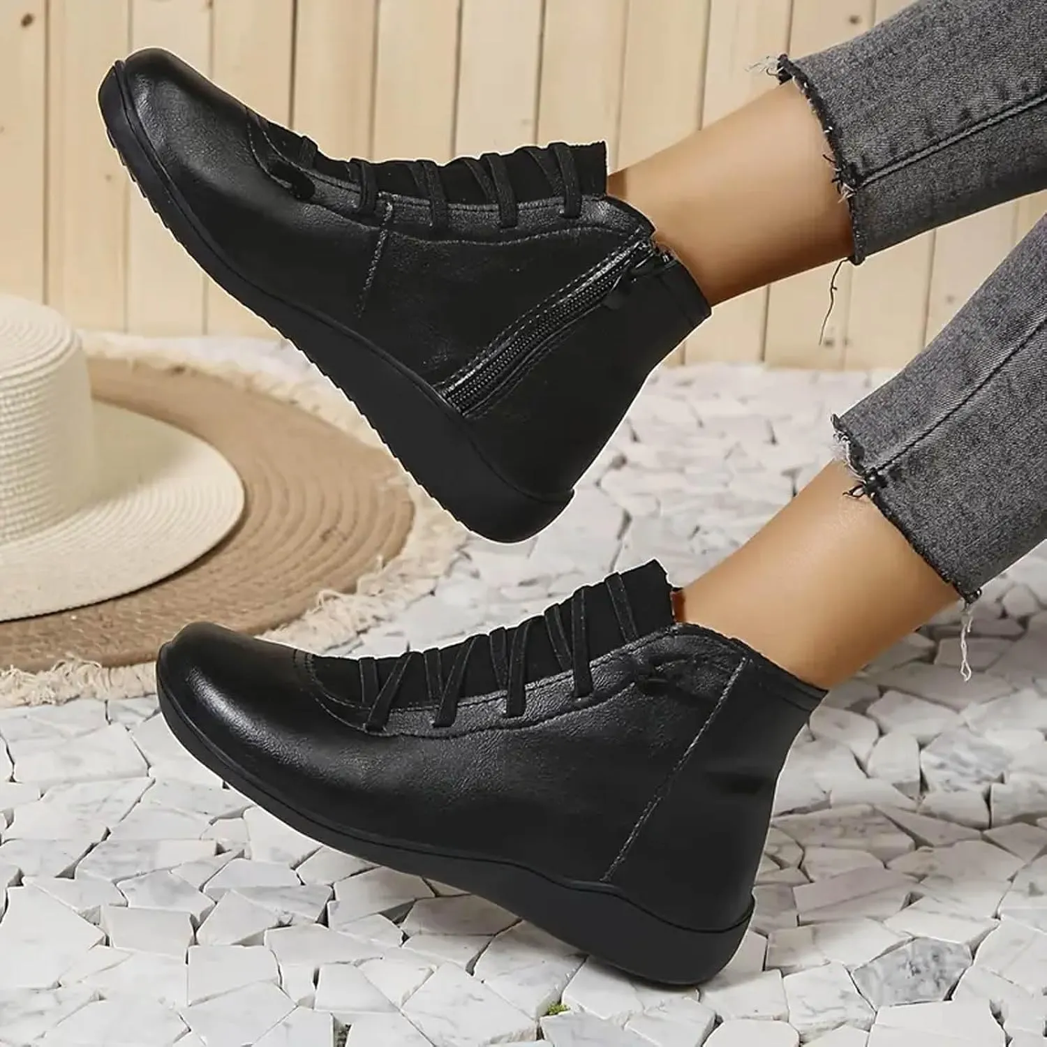 Ankle Boots for Women Arch Support,Womens Low Heel Fashion Lace Up Zipper Booties Casual Walking Short Cowboy Boots Slip On Bootie for Women Ladies Sneaker Outdoor Flat Orthopedic Shoes