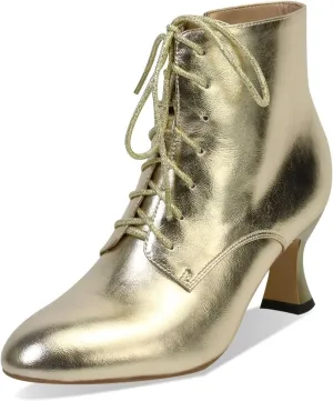 Ankle Boots for Women High Heel Pointed Toe Ankle Boots Lace up Side Zipper Kitten Heels