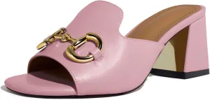 anteikira Women's Square Open Toe Buckle Sandals Slip On High Chunky Block Heel Mules Backless High Heeled Sandals for Women Fashion Summer Heels