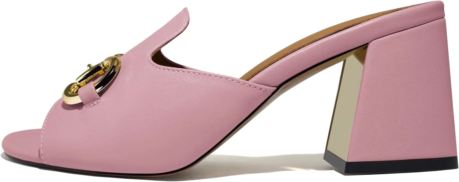 anteikira Women's Square Open Toe Buckle Sandals Slip On High Chunky Block Heel Mules Backless High Heeled Sandals for Women Fashion Summer Heels