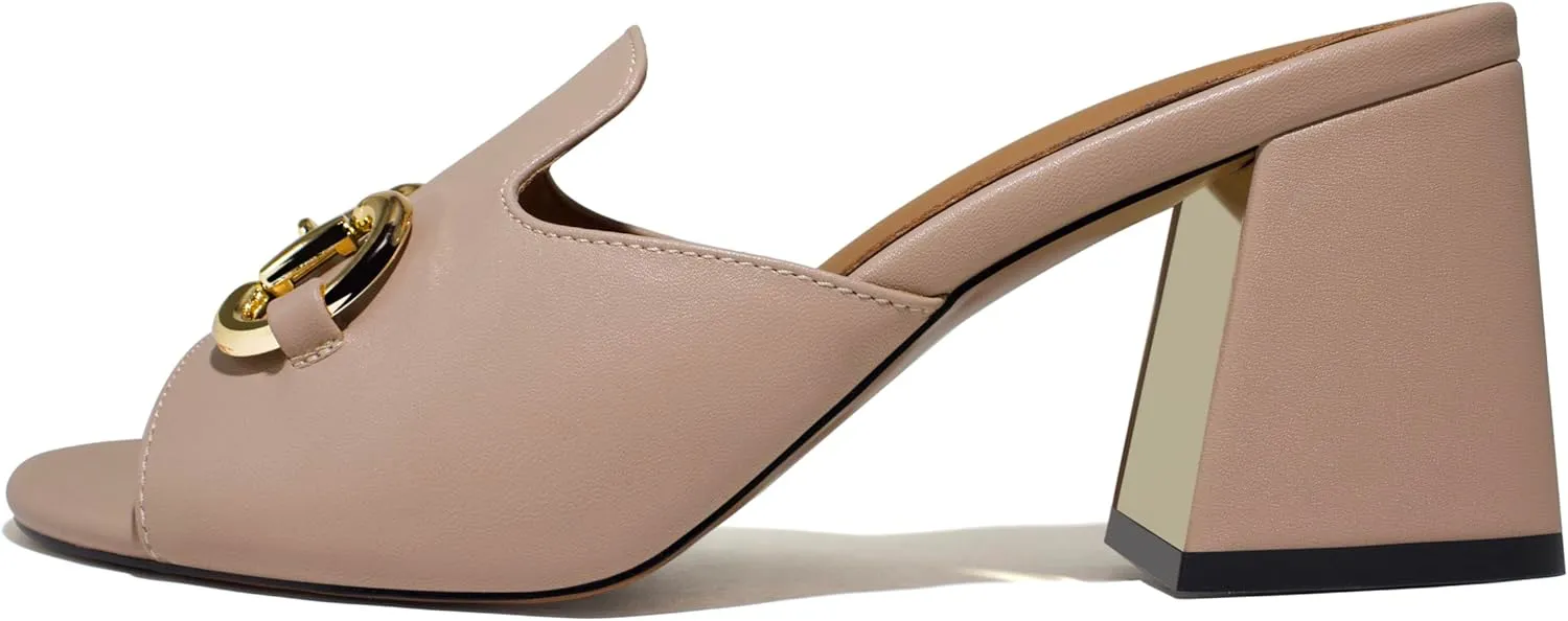 anteikira Women's Square Open Toe Buckle Sandals Slip On High Chunky Block Heel Mules Backless High Heeled Sandals for Women Fashion Summer Heels