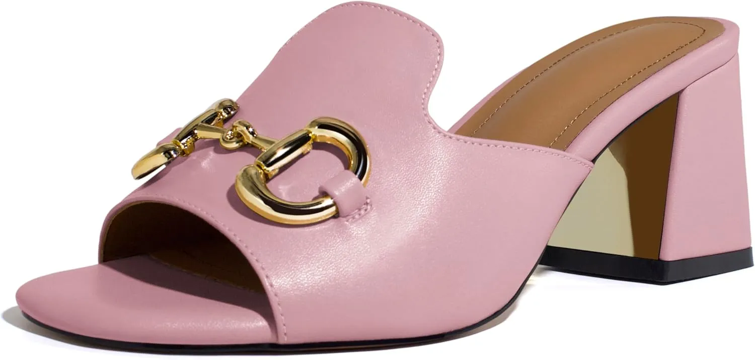 anteikira Women's Square Open Toe Buckle Sandals Slip On High Chunky Block Heel Mules Backless High Heeled Sandals for Women Fashion Summer Heels