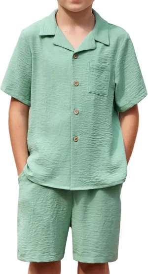 Arshiner Boys 2 Pieces Summer Beach Outfits Short Sleeve Button Down Shirts and Shorts Vacation Texture Sets for Kids