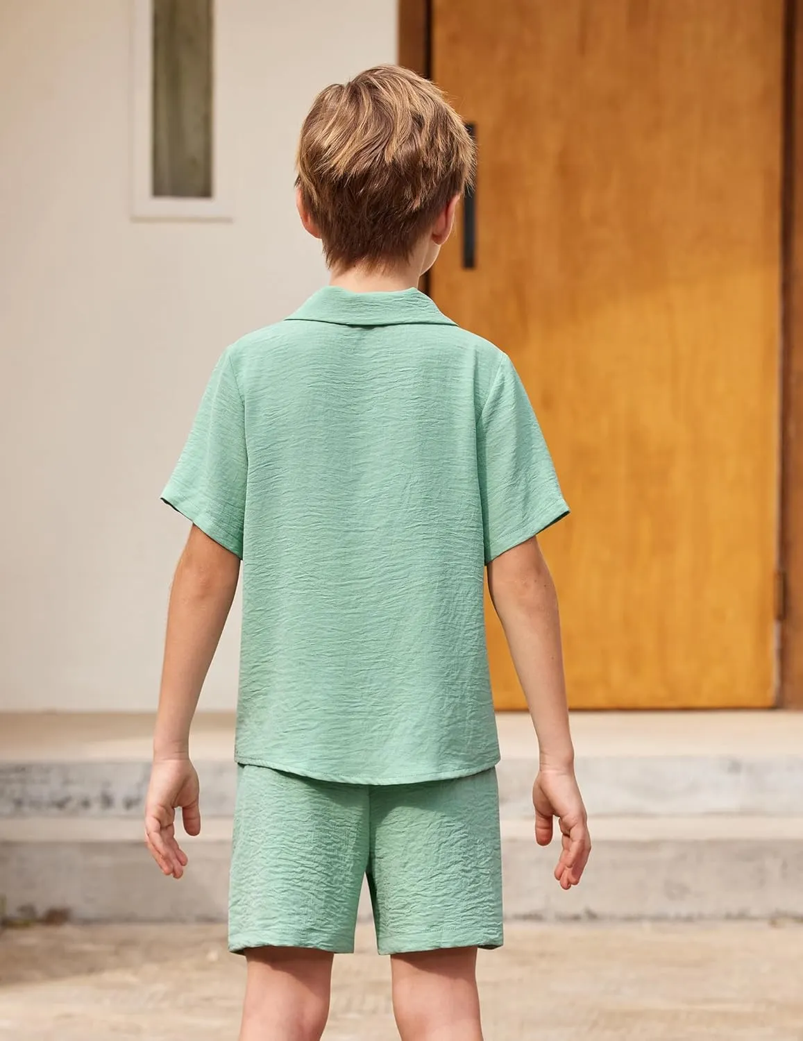 Arshiner Boys 2 Pieces Summer Beach Outfits Short Sleeve Button Down Shirts and Shorts Vacation Texture Sets for Kids