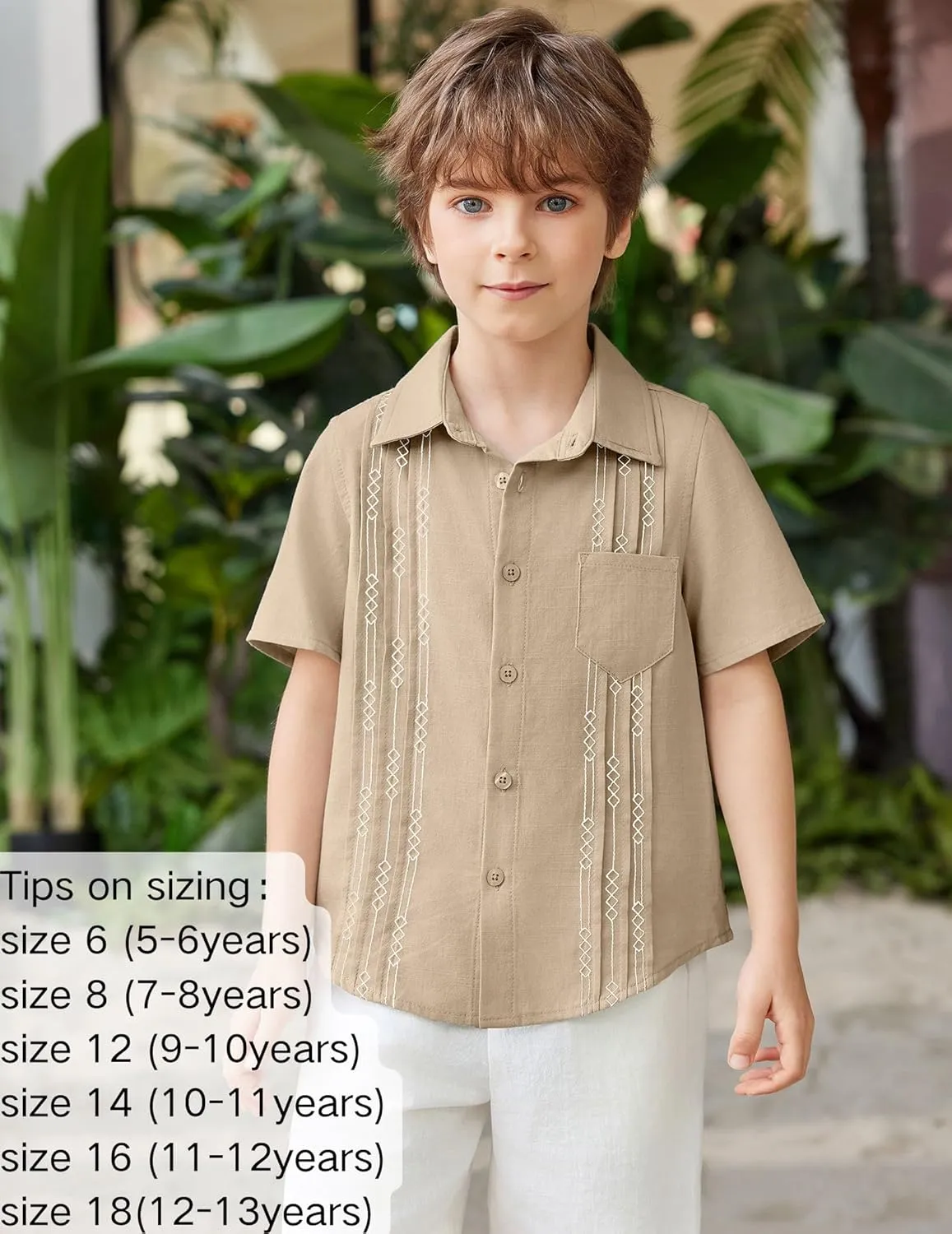 Arshiner Boys Guayabera Shirt Short Sleeve Cotton Linen Button Down Shirt Summer Beach Tops with One Pocket