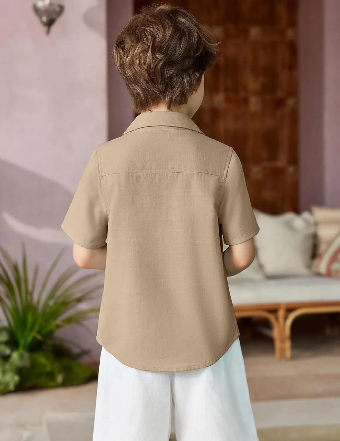 Arshiner Boys Guayabera Shirt Short Sleeve Cotton Linen Button Down Shirt Summer Beach Tops with One Pocket