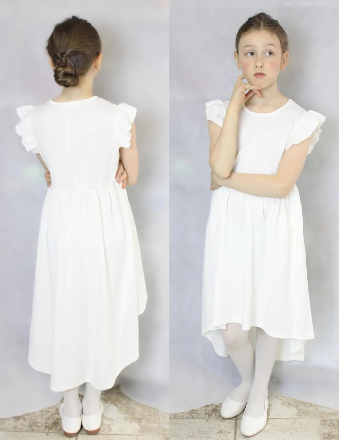 Arshiner Girls Summer Dress Tween Flutter Sleeve High Low Formal Dresses for Wedding Party with Pocket