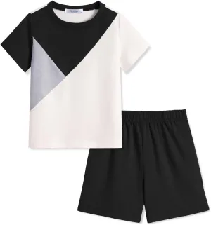 Arshiner Toddler Boy Summer Clothes Outfits Kids Colorblock Short Sleeve T-shirt Shorts Set 2-7 Years
