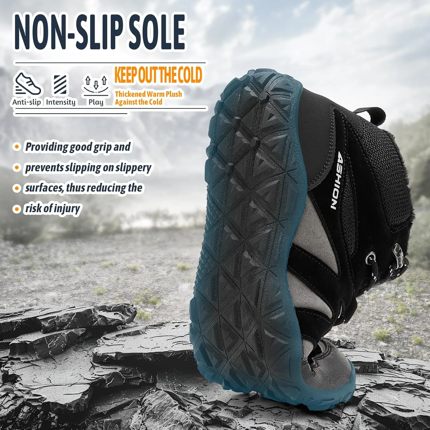 ASHION Mens Snow Boots Barefoot Winter Shoes Hiking Footwear Fur Lined Warm Ankle Boots Zero Drop Sole Comfortable Outdoor Walking Shoes Booties