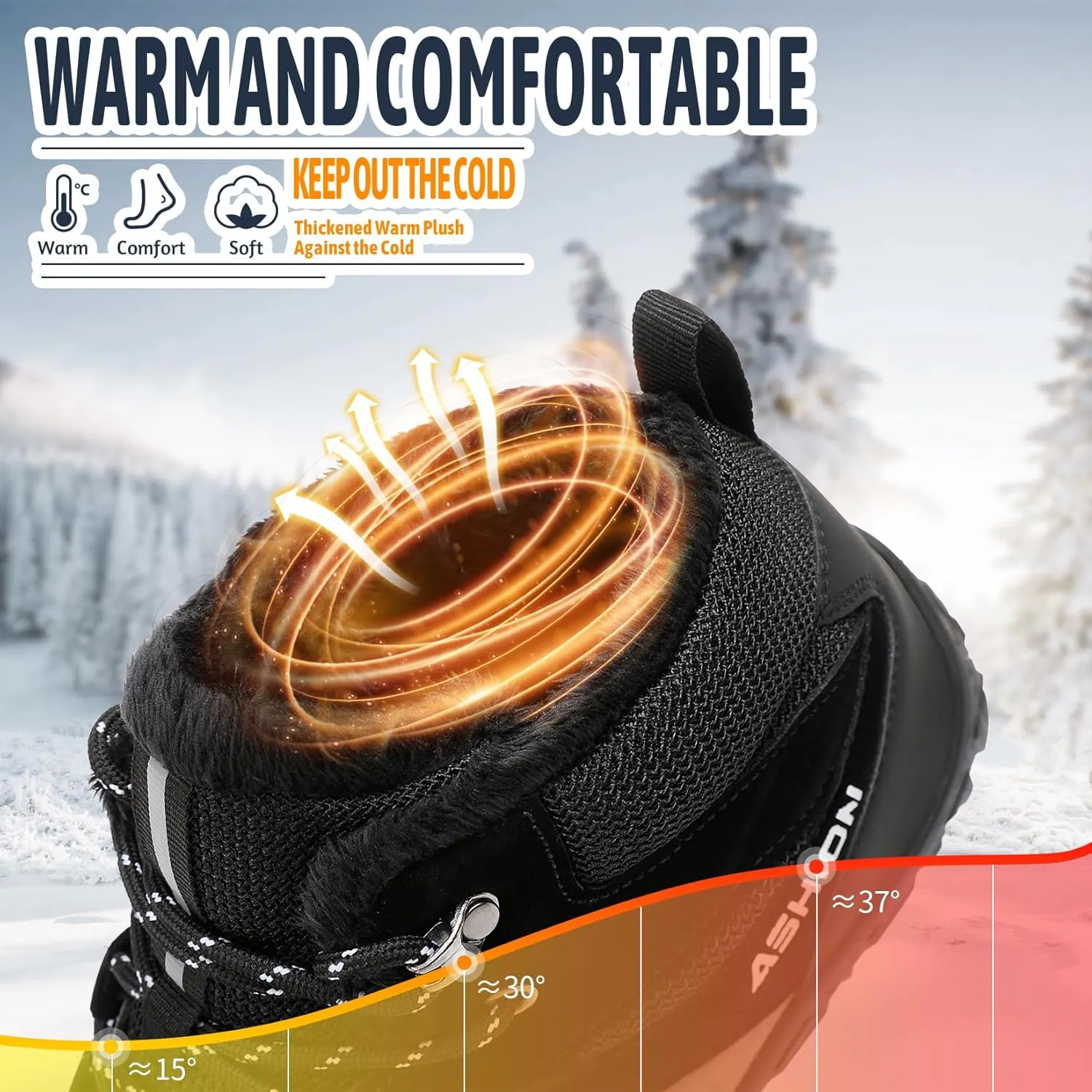 ASHION Mens Snow Boots Barefoot Winter Shoes Hiking Footwear Fur Lined Warm Ankle Boots Zero Drop Sole Comfortable Outdoor Walking Shoes Booties