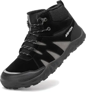 ASHION Mens Snow Boots Barefoot Winter Shoes Hiking Footwear Fur Lined Warm Ankle Boots Zero Drop Sole Comfortable Outdoor Walking Shoes Booties