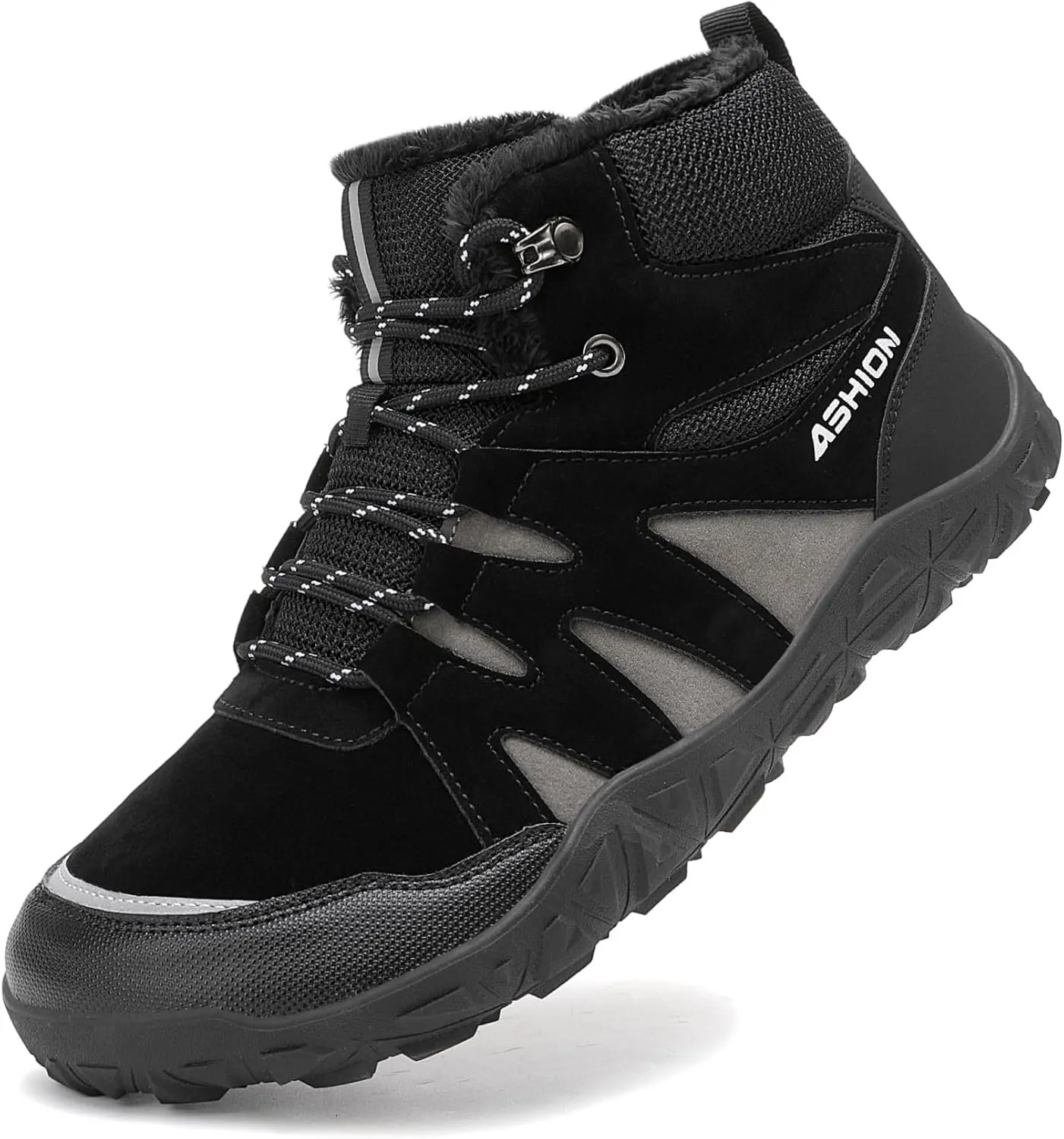 ASHION Mens Snow Boots Barefoot Winter Shoes Hiking Footwear Fur Lined Warm Ankle Boots Zero Drop Sole Comfortable Outdoor Walking Shoes Booties