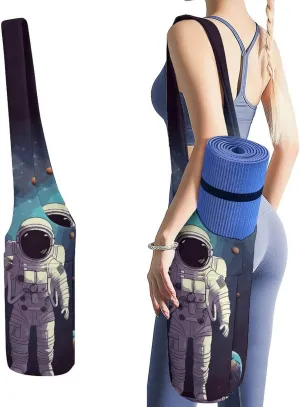 Astronaut Solar System Planets Yoga Mat Bag, Durable Canvas Yoga Mat Storage Bag with Water Bottle Pocket And Bottom Wet Bag, Fits Most Size Yoga Mats