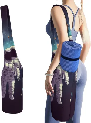 Astronaut Solar System Planets Yoga Mat Bag, Durable Canvas Yoga Mat Storage Bag with Water Bottle Pocket And Bottom Wet Bag, Fits Most Size Yoga Mats