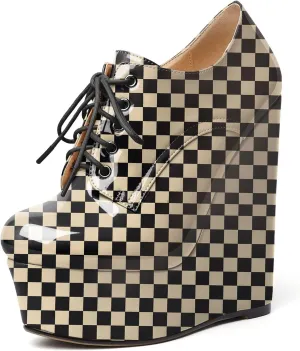 AUMOTED Women Wedge Ankle Boots Round Toe Platform Short Boots Dating Patent Lace up Wedge Heel Bootie 15 CM Wedge Zipper Comfortable Boots