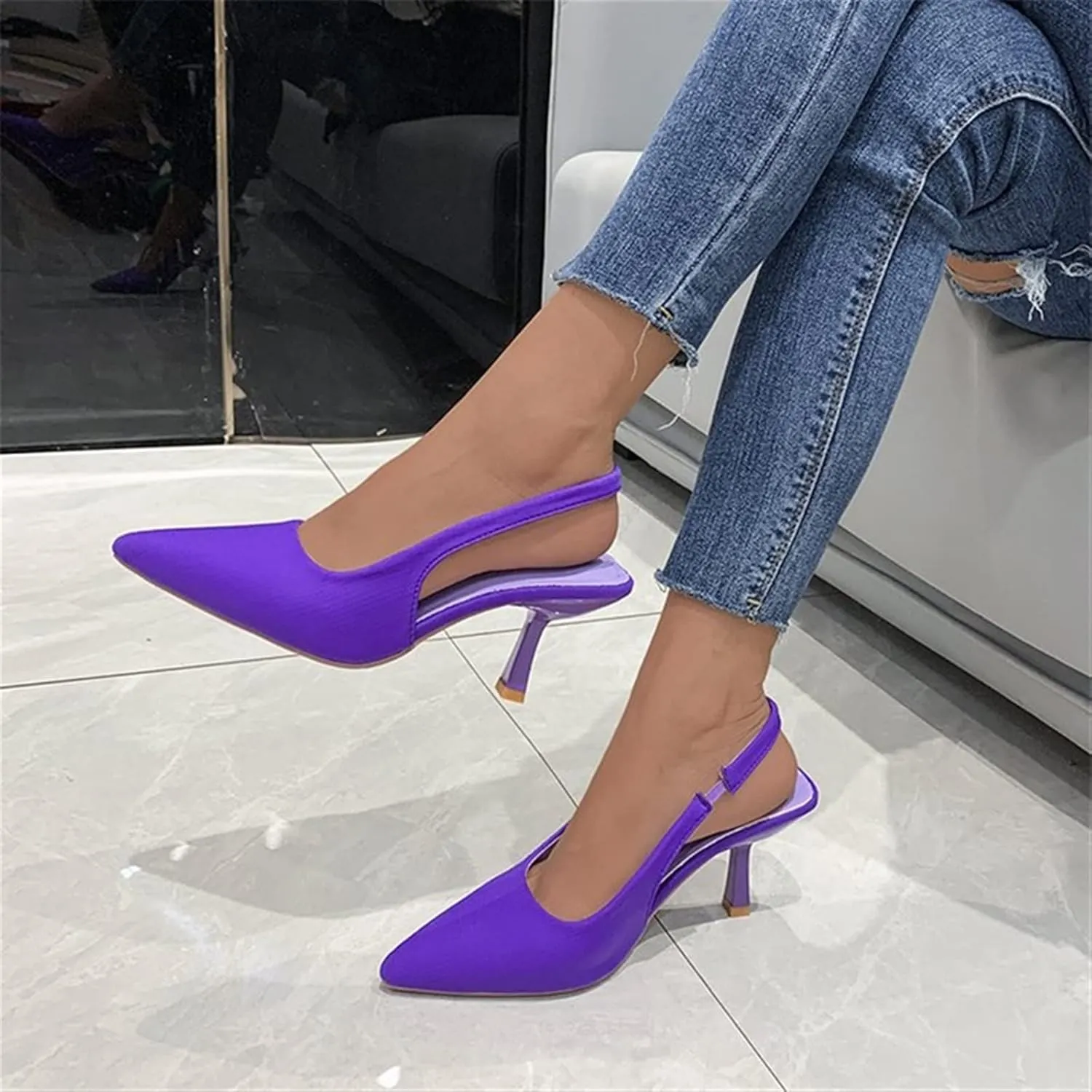 Autumn Plus Size High Heels Sexy Pumps Fashionable and Comfortable Cloth Sandal Stiletto Pointed Toe Shoes Women's Wedding Party Shoes (Color : Purple, Shoe Size : 9)