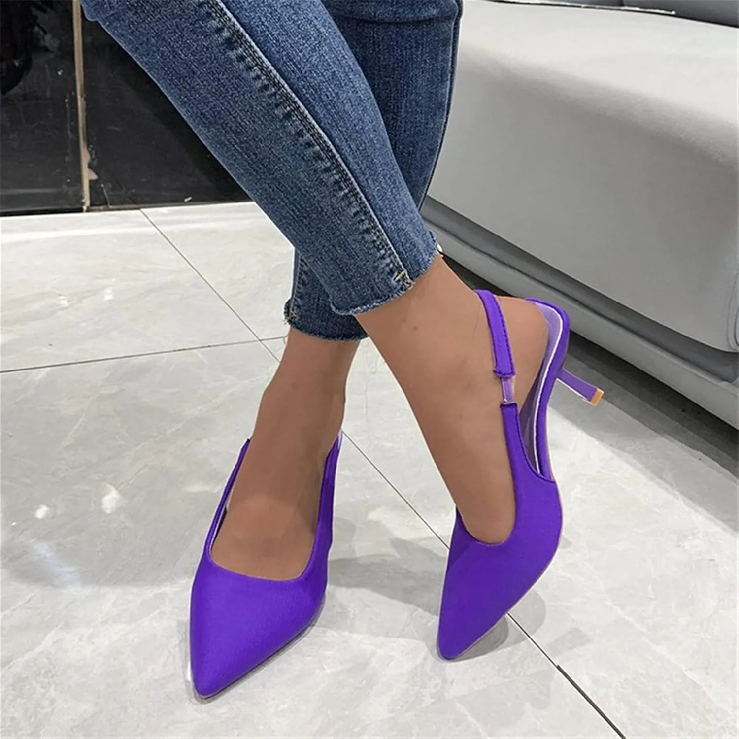 Autumn Plus Size High Heels Sexy Pumps Fashionable and Comfortable Cloth Sandal Stiletto Pointed Toe Shoes Women's Wedding Party Shoes (Color : Purple, Shoe Size : 9)