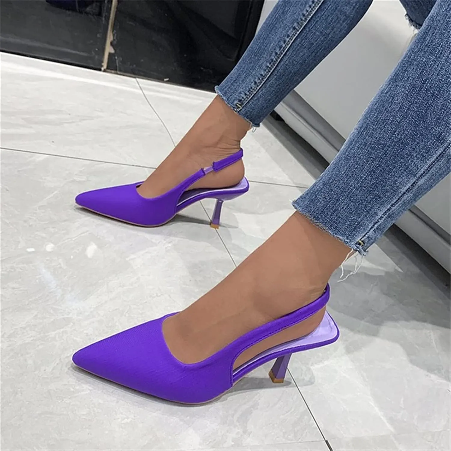 Autumn Plus Size High Heels Sexy Pumps Fashionable and Comfortable Cloth Sandal Stiletto Pointed Toe Shoes Women's Wedding Party Shoes (Color : Purple, Shoe Size : 9)