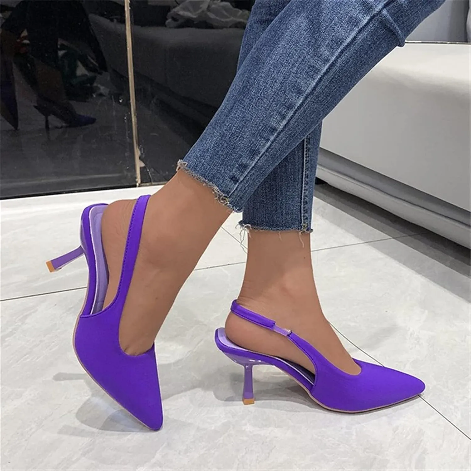 Autumn Plus Size High Heels Sexy Pumps Fashionable and Comfortable Cloth Sandal Stiletto Pointed Toe Shoes Women's Wedding Party Shoes (Color : Purple, Shoe Size : 9)