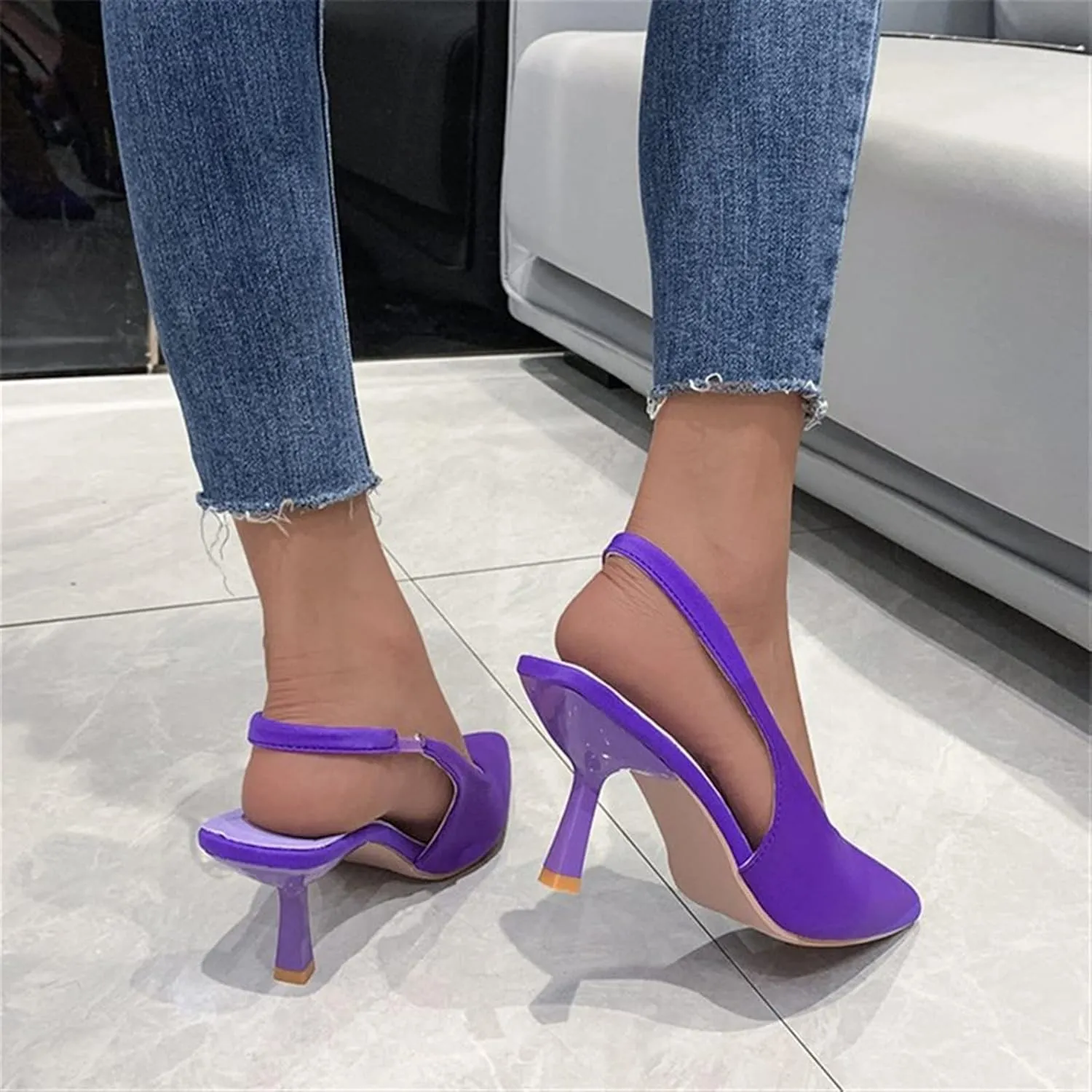 Autumn Plus Size High Heels Sexy Pumps Fashionable and Comfortable Cloth Sandal Stiletto Pointed Toe Shoes Women's Wedding Party Shoes (Color : Purple, Shoe Size : 9)