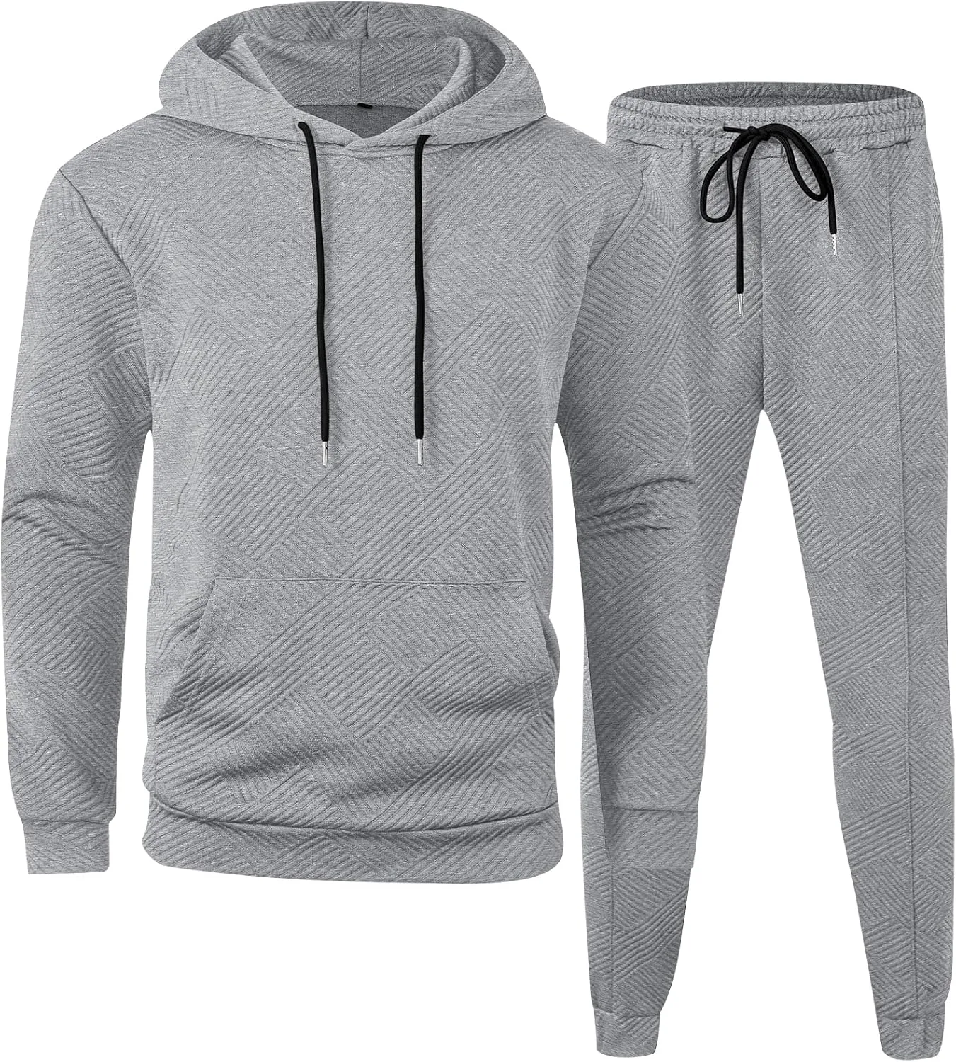 Babioboa Mens 2 Piece Sweatshirt Jacquard Sweatsuit Outfits Hoodie& Casual Joggers Sweatpants Set Tracksuit