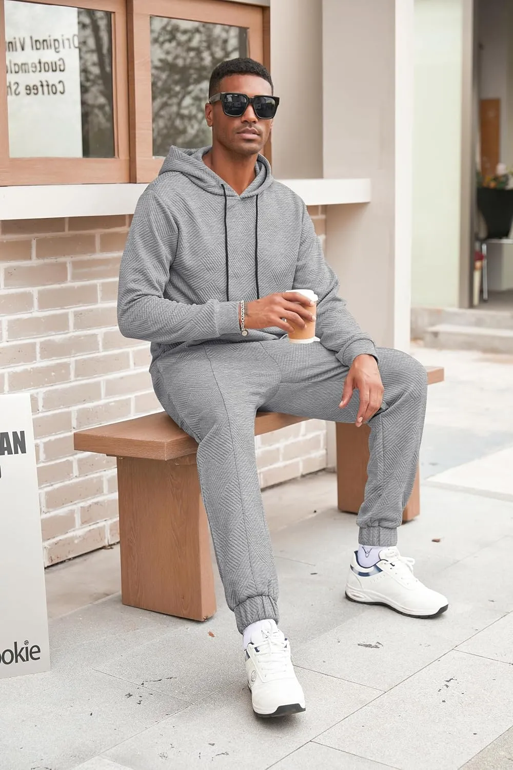 Babioboa Mens 2 Piece Sweatshirt Jacquard Sweatsuit Outfits Hoodie& Casual Joggers Sweatpants Set Tracksuit